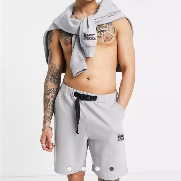 Asos Design Set Oversized Jersey Shorts With Belt Gray Sz S NWT - Picture 3 of 11